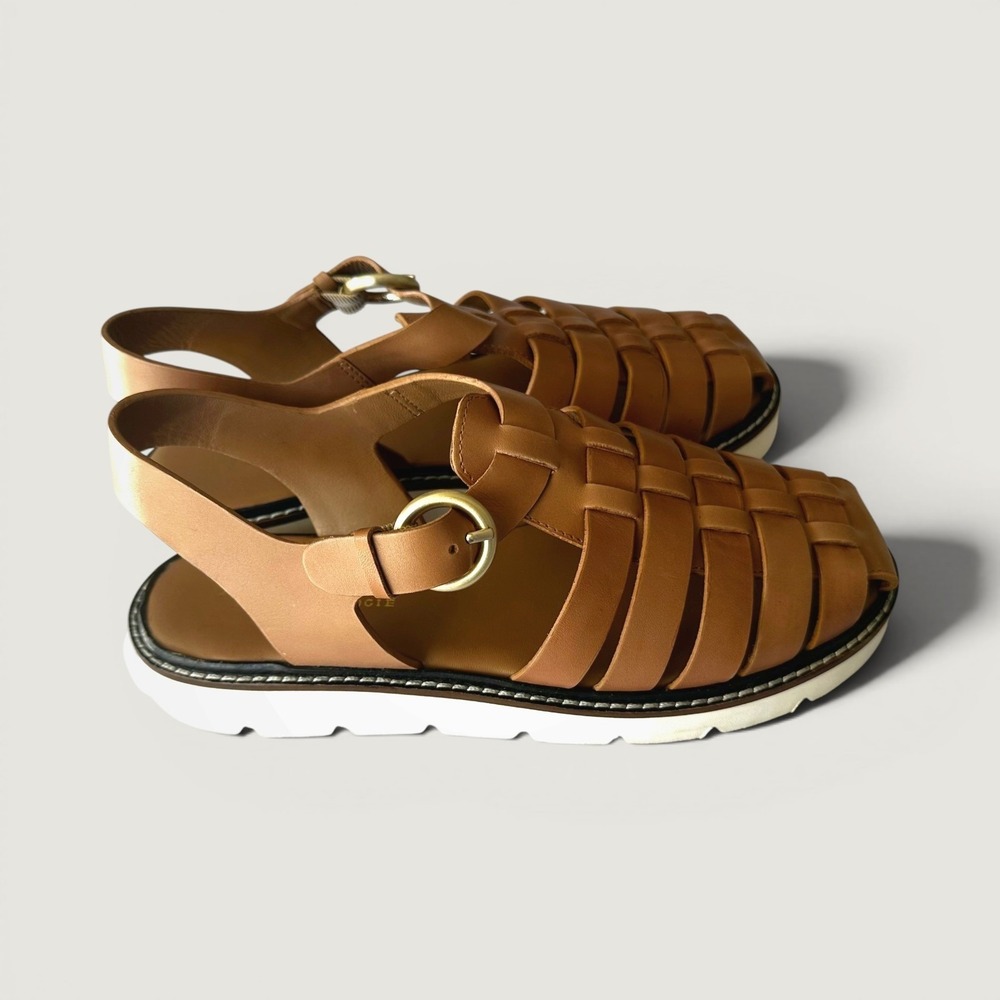 Anthropologie Sandals Woven Leather Fisherman Sport Platform Cognac Size 8-8.5 - Picture 2 of 7